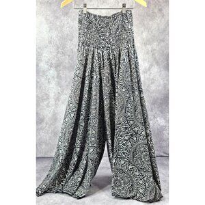 Gangotri Women Boho Abstartc Print  Wide Leg Flow Pants Black and White One Size